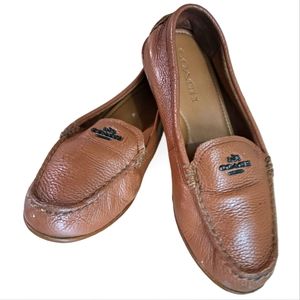 Coach  Leather Loafer Flats Brown With Gold Logo Authentic 6.5